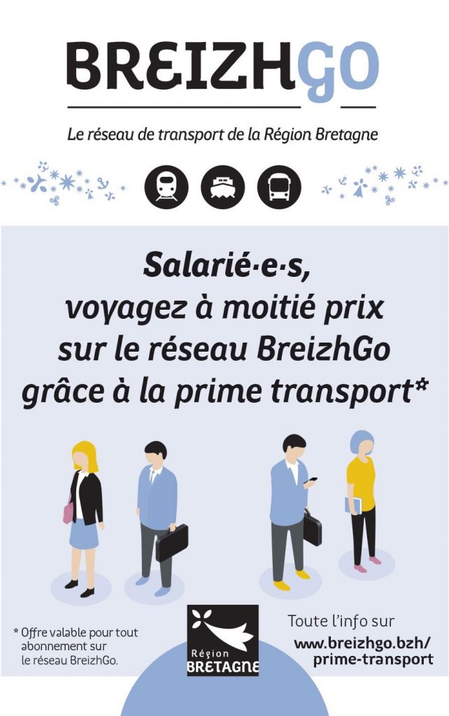 Le voyage à moitié prix pour les salarié(e)s avec la prime de transport sur le réseau BreizhGo-a-mondre-prix
