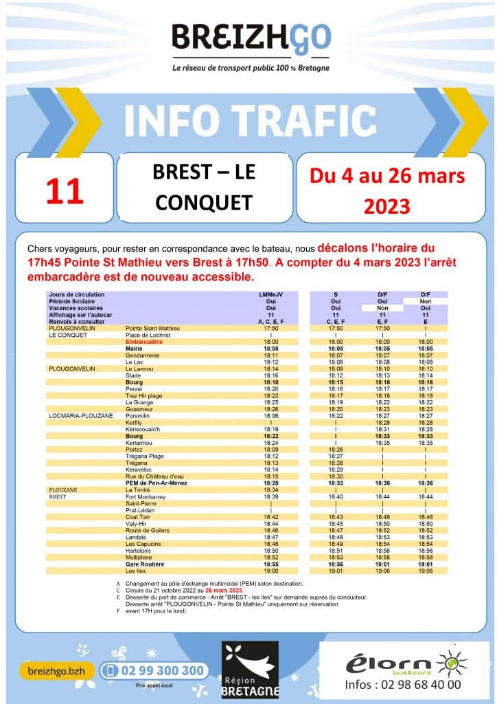 Horaires Été ligne 11 - rectificatif - Élorn bus & cars
