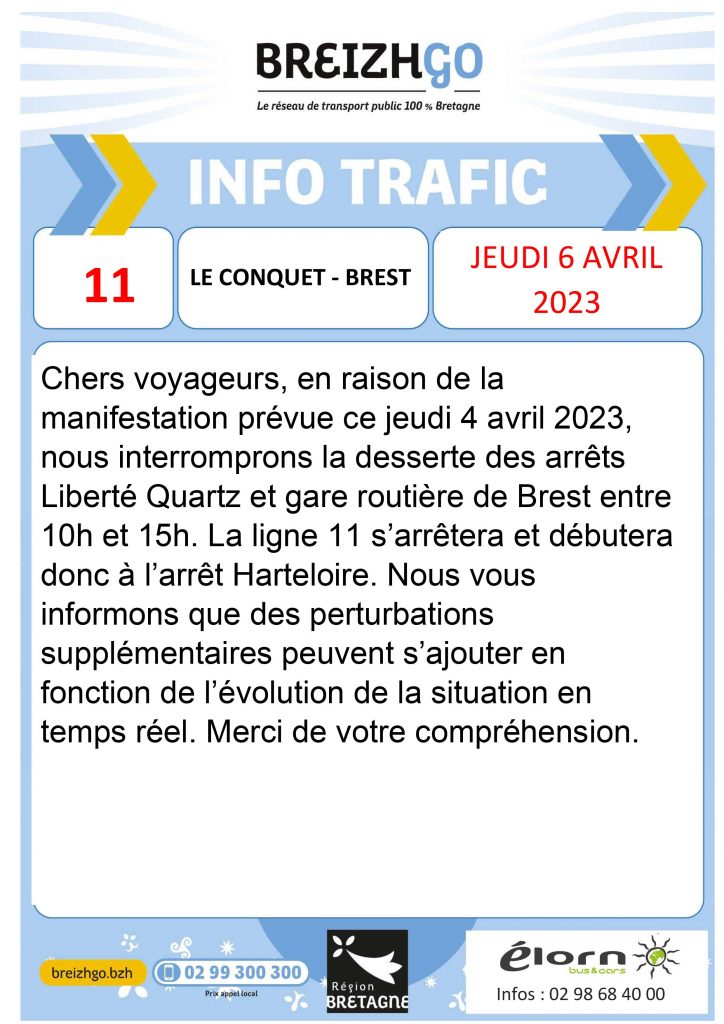 Manif Brest info trafic ligne 11 Breizhgo