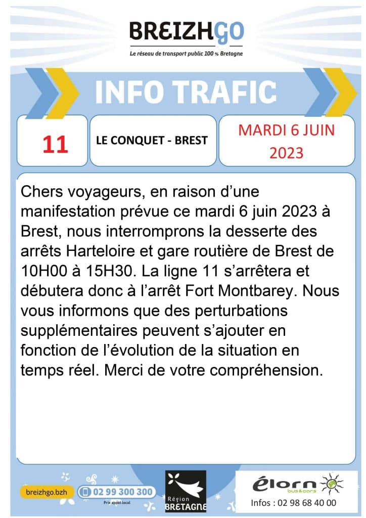 Bus Ligne 11 Brest Le Conquet : manifestation Brest 6 juin