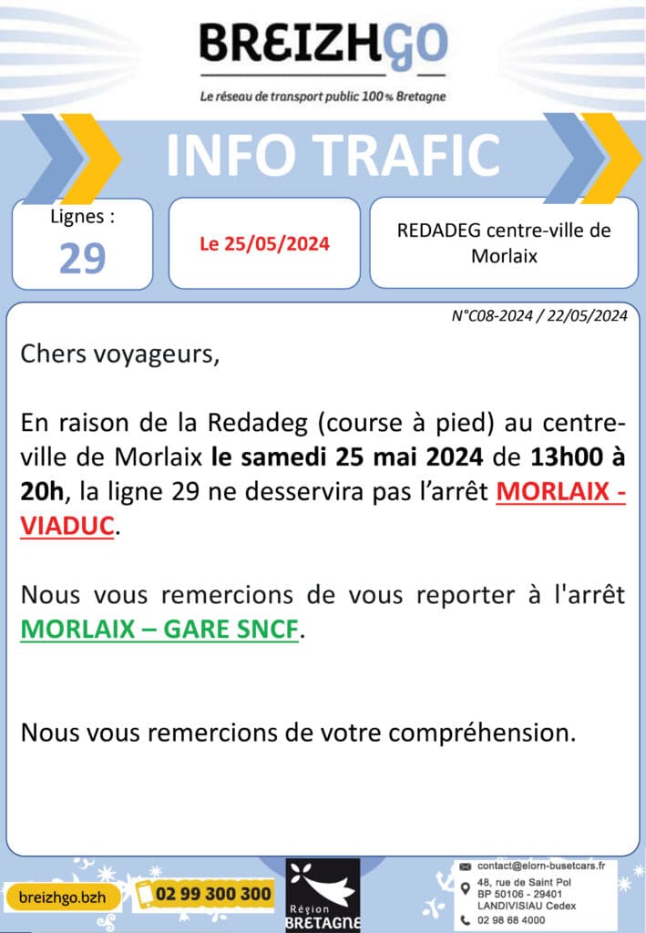 Redadeg Morlaix info trafic