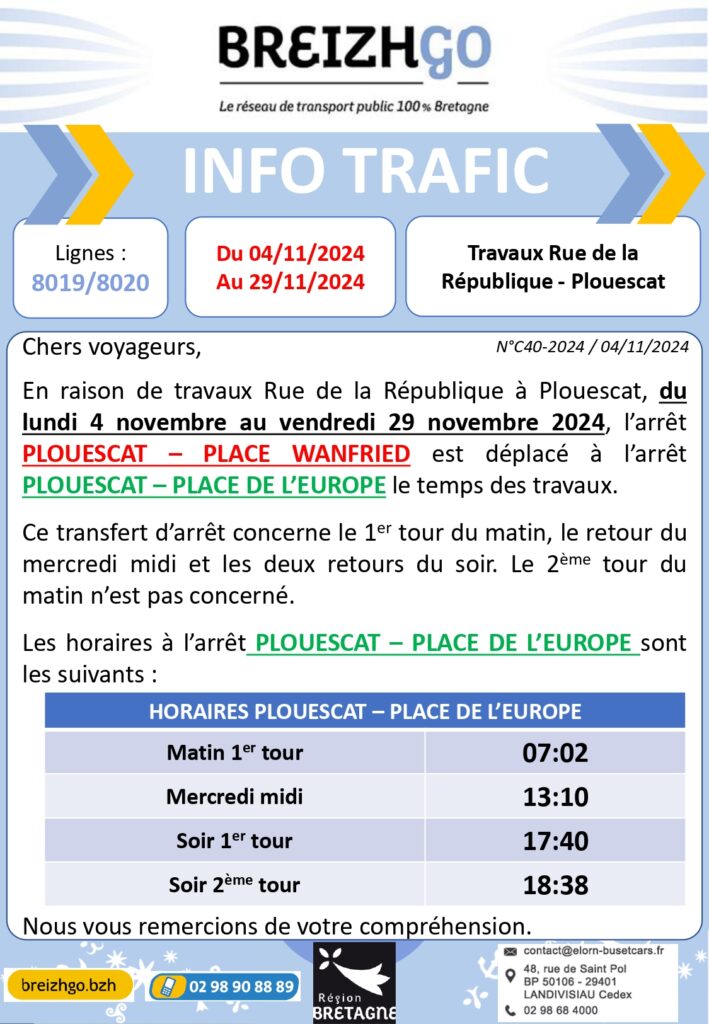 Info trafic : Lignes 8019 / 8020