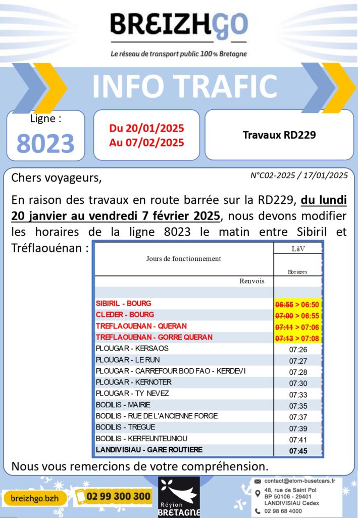 Ligne 8023 : Travaux - Route barrée