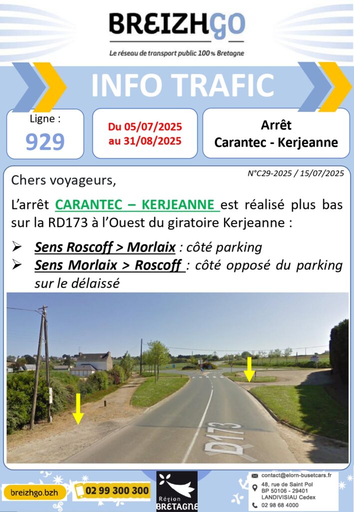 Info Trafic : Arrêt CARANTEC - KERJEANNE