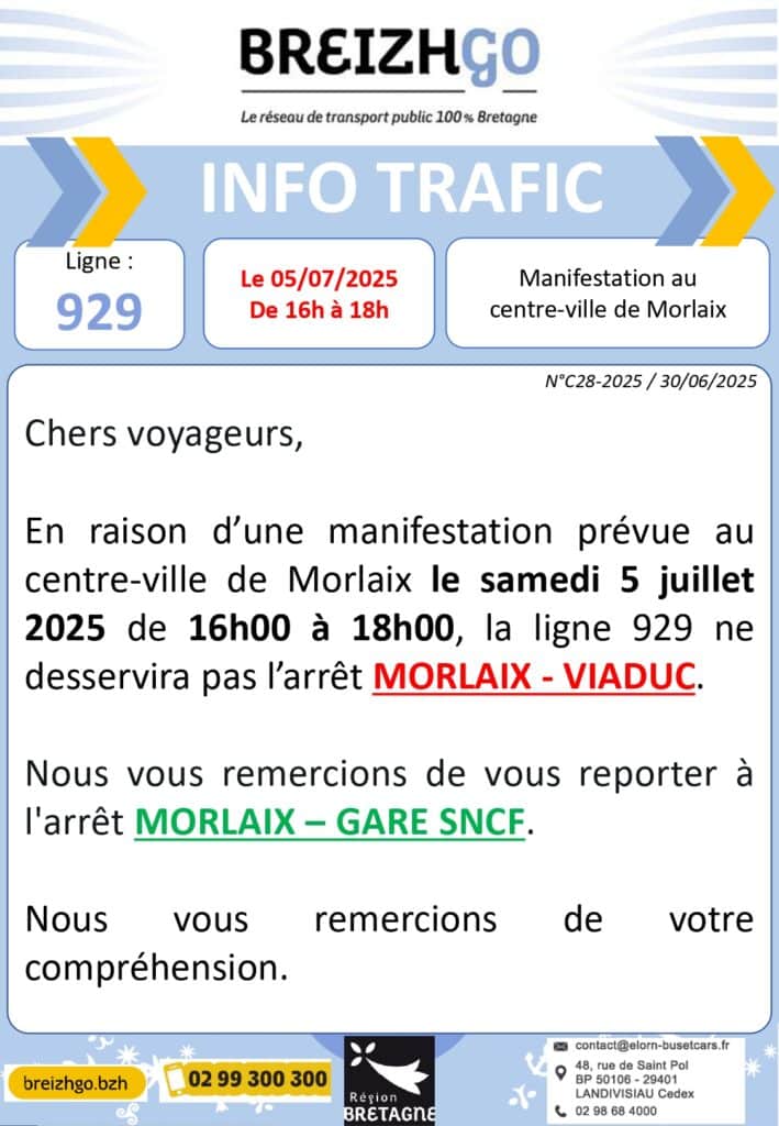 Ligne 929 : Manifestation au centre-ville de Morlaix