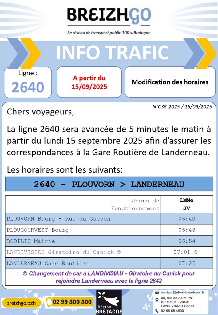 Modification des horaires lignes 2640, 2641 et 2642