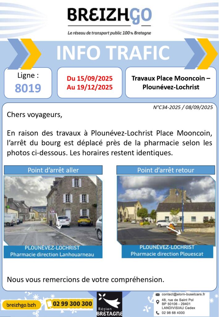 Ligne 8019 : Travaux Place Mooncoin