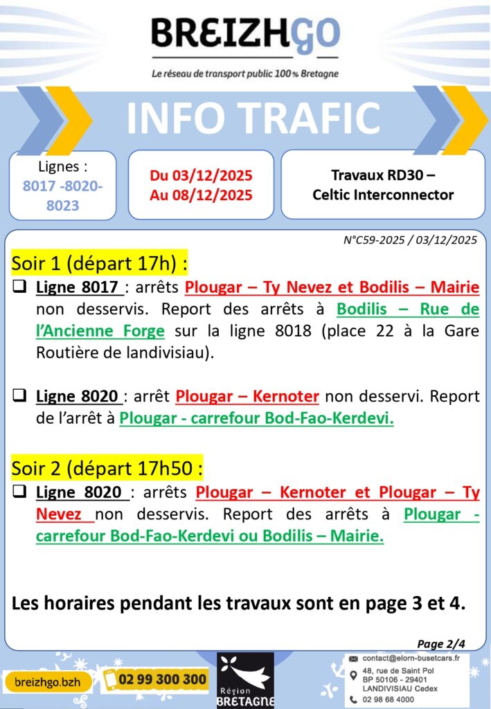 Travaux sur la RD30 du 03/12 au 08/12 lignes 8017, 8020, 8023